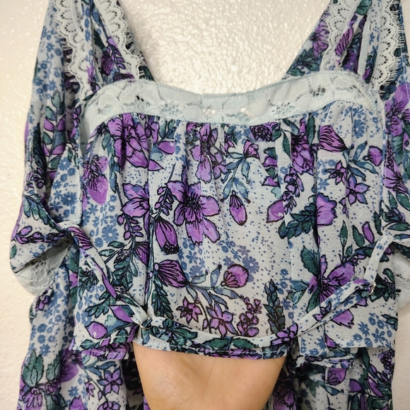 Free People Women's Purple and Blue Floral Croptop Babydoll Camisole Sz L NWOT - Picture 9 of 12